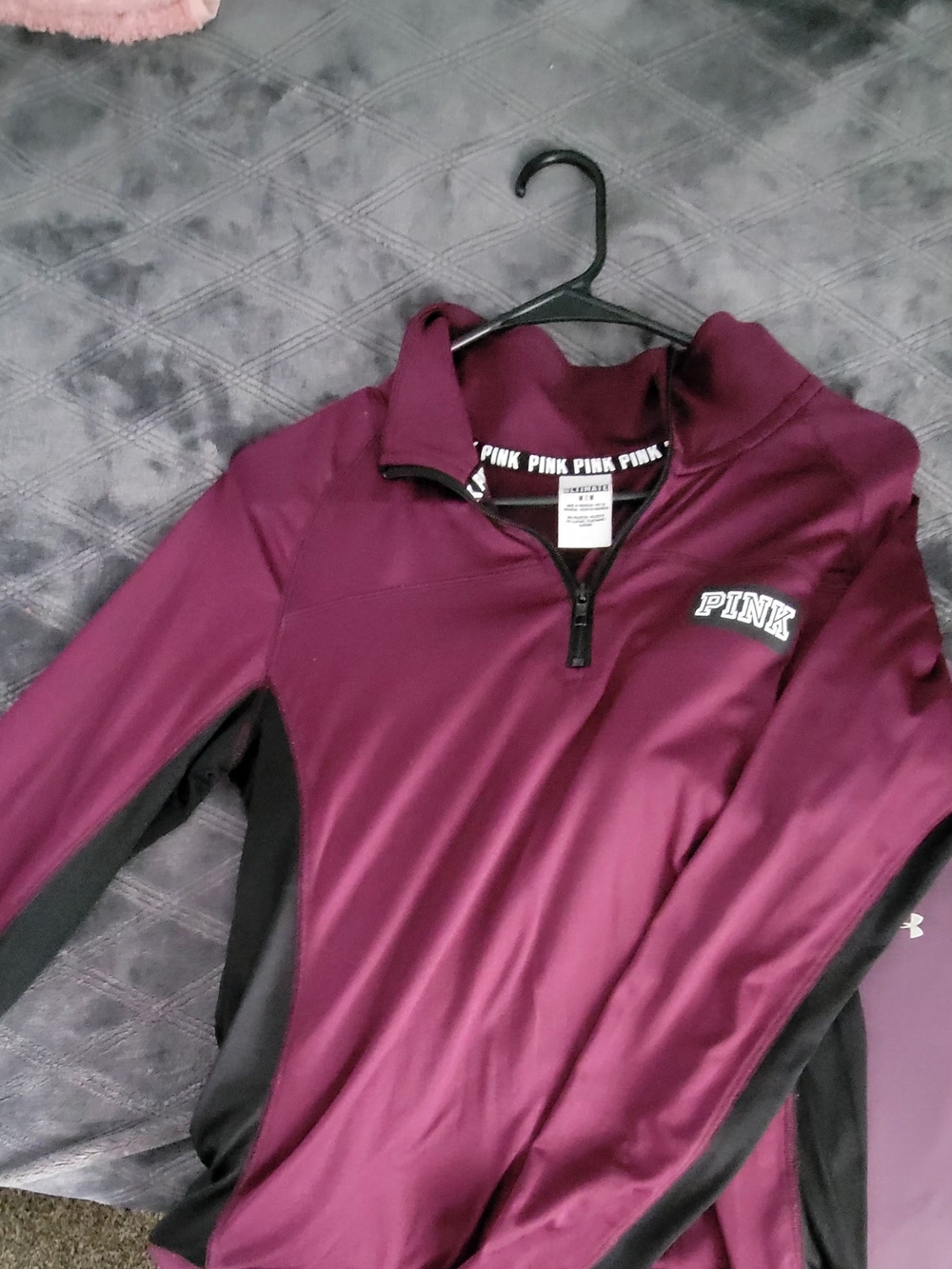 PINK Victoria's Secret Maroon and Black Half-Zip Pullover